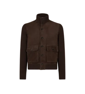 Blouson de ante con parte delantera de merino