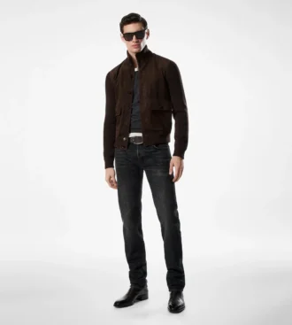 Blouson de ante con parte delantera de merino
