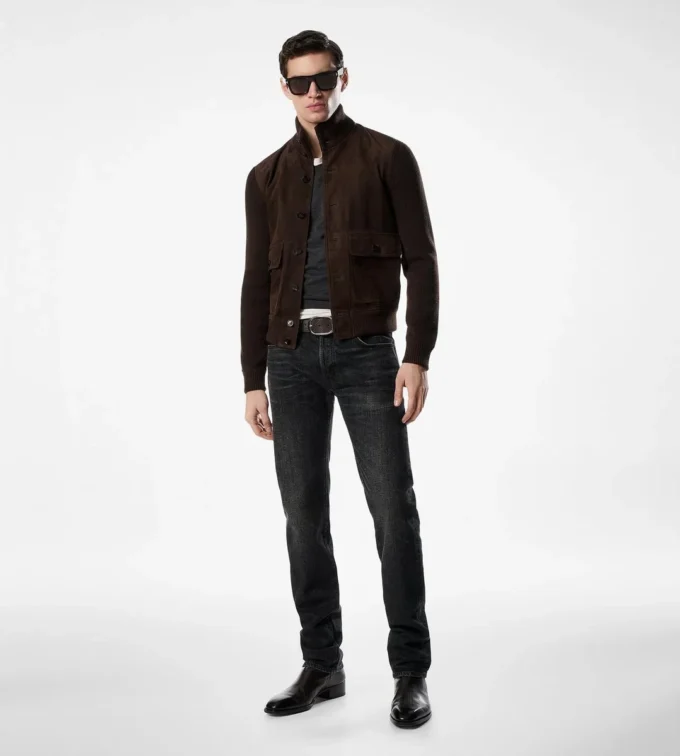 Blouson de ante con parte delantera de merino Blouson de ante con parte delantera de merino