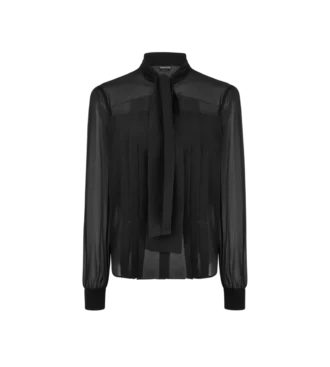 Blusa de manga larga con detalle plisado y lavalier