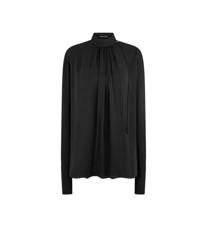 Blusa de manga larga de georgette de seda lavada Blusa de manga larga de georgette de seda lavada