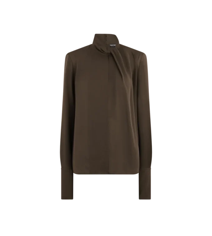 Blusa de manga larga de georgette de seda lavada Blusa de manga larga de georgette de seda lavada