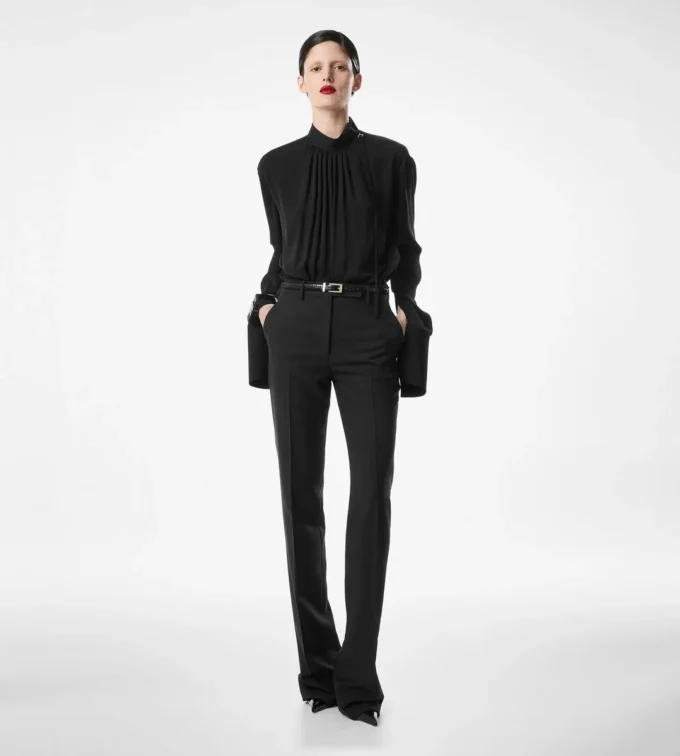 Blusa de manga larga de georgette de seda lavada Blusa de manga larga de georgette de seda lavada