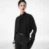 Blusa de manga larga de georgette de seda lavada Blusa de manga larga de georgette de seda lavada