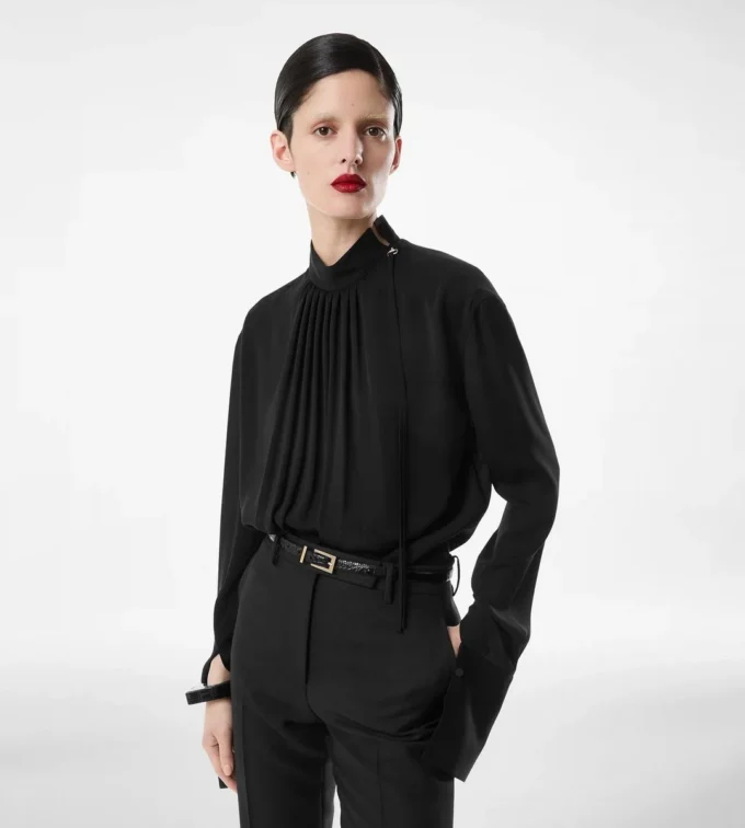 Blusa de manga larga de georgette de seda lavada Blusa de manga larga de georgette de seda lavada