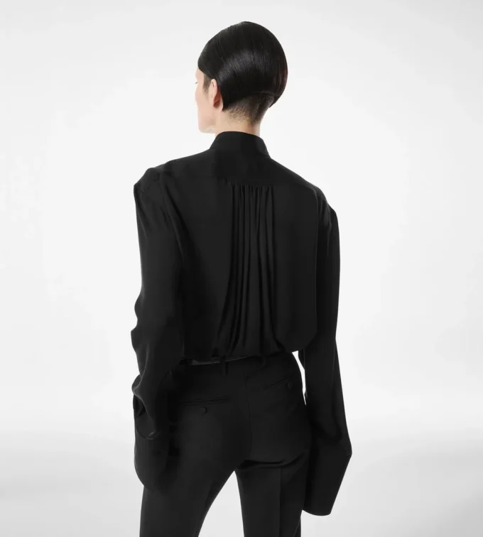 Blusa de manga larga de georgette de seda lavada Blusa de manga larga de georgette de seda lavada