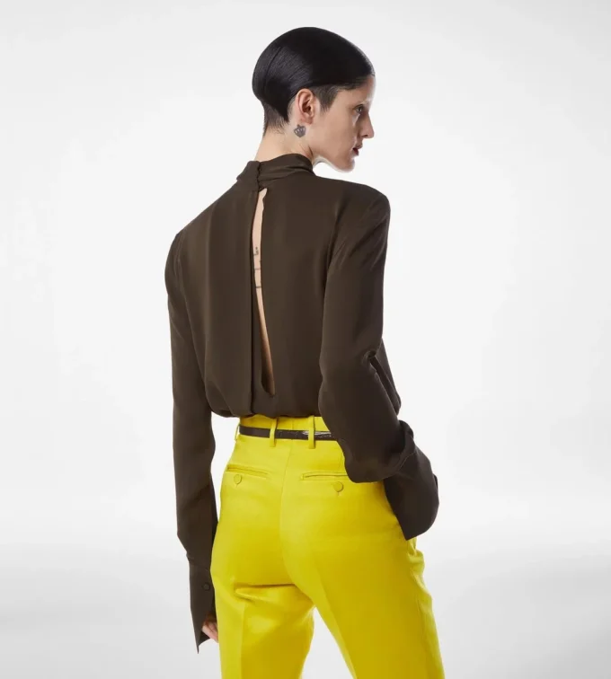 Blusa de manga larga de georgette de seda lavada Blusa de manga larga de georgette de seda lavada