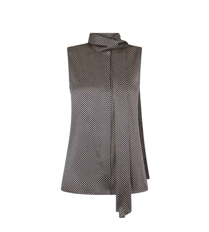 Blusa de seda sin mangas con lavalier