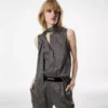 Blusa de seda sin mangas con lavalier
