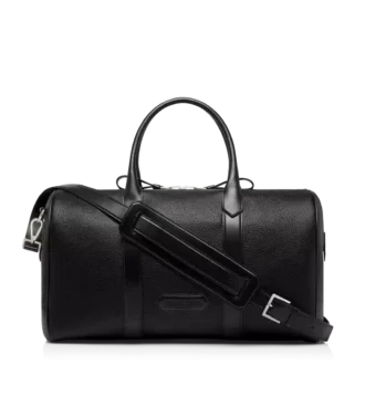 Bolso de viaje mediano de cuero granulado con abertura amplia
