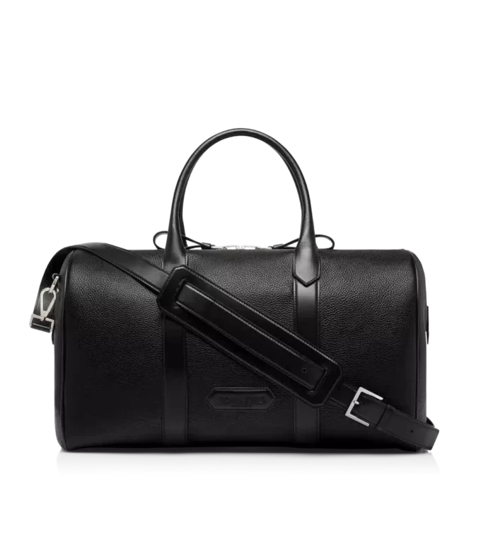 Bolso de viaje mediano de cuero granulado con abertura amplia
