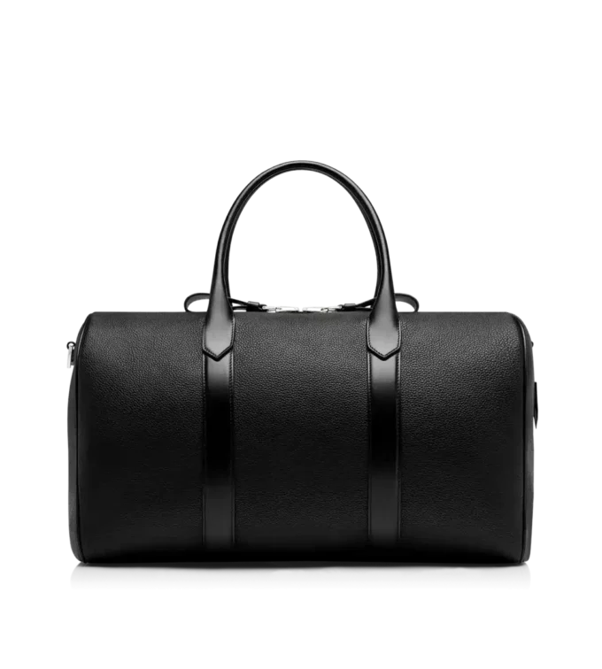 Bolso de viaje mediano de cuero granulado con abertura amplia