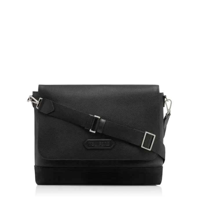 Bolso mensajero deportivo elegante de cuero y ante