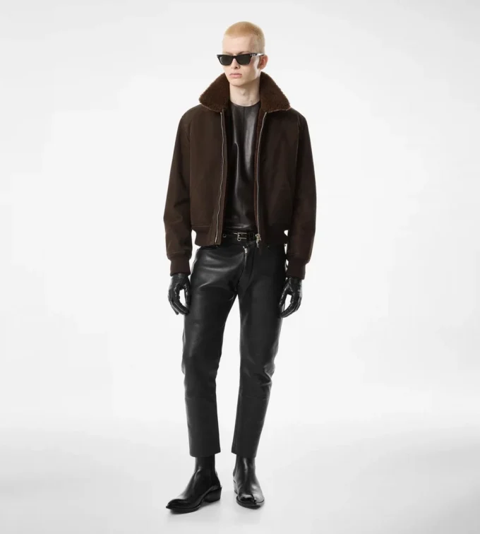 Bomber de vuelo de nubuck y piel de oveja