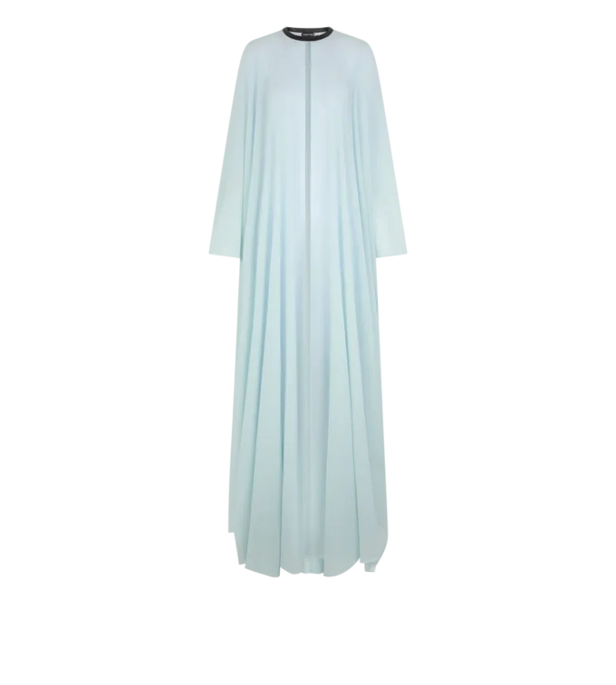 Caftán de cuello redondo de georgette de seda con detalles de cuero Caftán de cuello redondo de georgette de seda con detalles de cuero