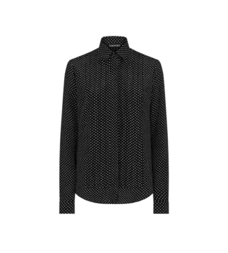 Camisa de crepé de China de seda con lunares y plastrón plisado