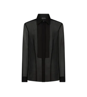 Camisa de gasa de seda con plastrón Camisa de gasa de seda con plastrón