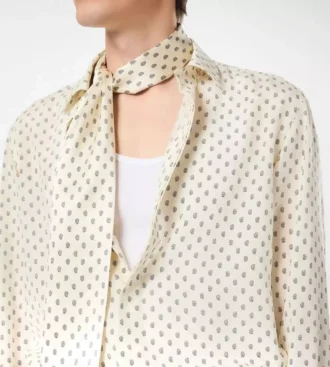 Camisa fluida con estampado de cachemira en crepé de China