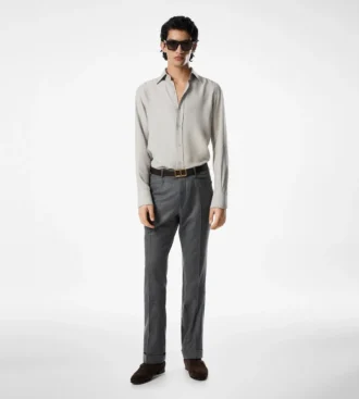 Camisa slim fit de sarga lavada Camisa slim fit de sarga lavada