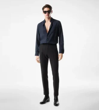 Camisa slim fit de sarga ligera de cachemira Camisa slim fit de sarga ligera de cachemira