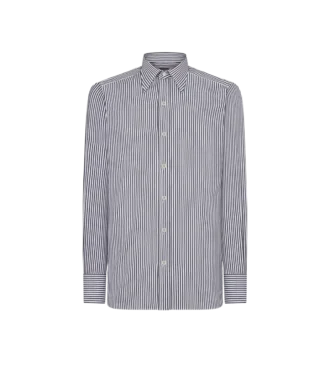 Camisa slim fit de seda y algodón a rayas Camisa slim fit de seda y algodón a rayas
