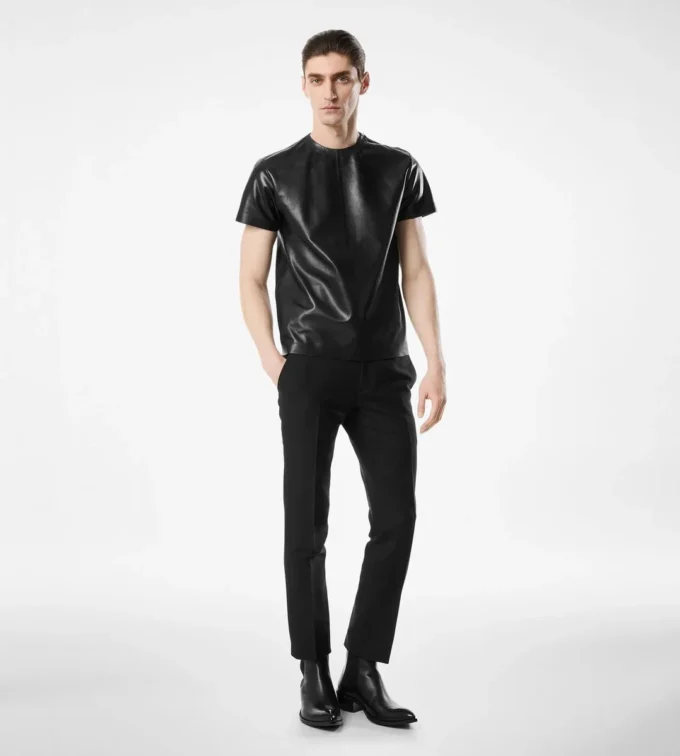 Camiseta de cuello redondo de napa suave