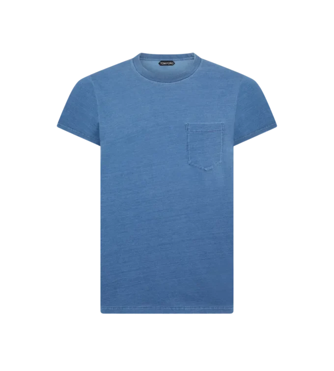 Camiseta de cuello redondo teñida con índigo