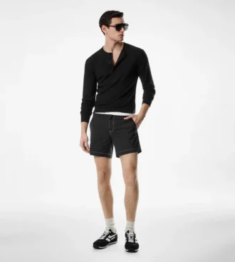 Camiseta Henley de algodón elástico