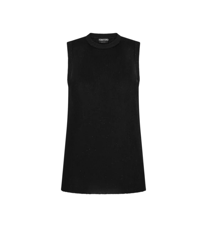 Camiseta sin mangas relajada con ribete adornado con micro lentejuelas Camiseta sin mangas relajada con ribete adornado con micro lentejuelas