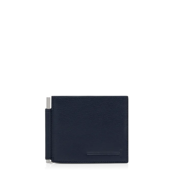 Cartera alargada con clip para billetes de piel granulada flexible Cartera alargada con clip para billetes de piel granulada flexible