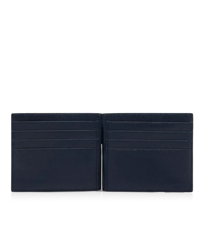 Cartera alargada con clip para billetes de piel granulada flexible Cartera alargada con clip para billetes de piel granulada flexible