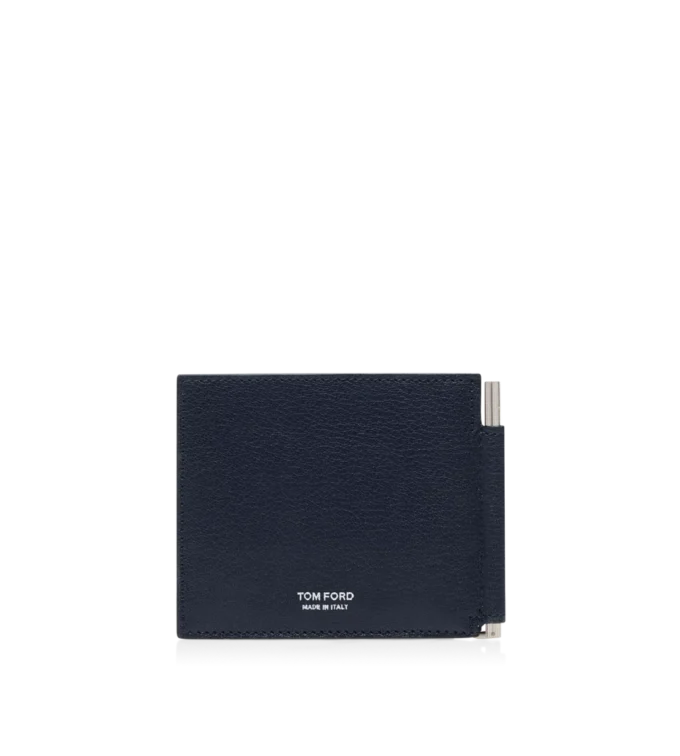 Cartera alargada con clip para billetes de piel granulada flexible Cartera alargada con clip para billetes de piel granulada flexible