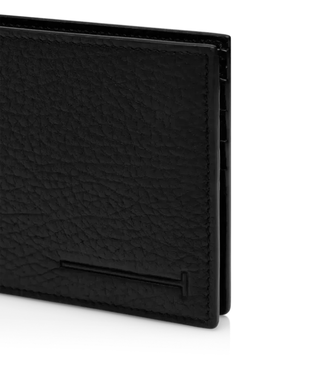 Cartera clásica con doble pliegue y línea T alargada de piel de ciervo estampada Cartera clásica con doble pliegue y línea T alargada de piel de ciervo estampada