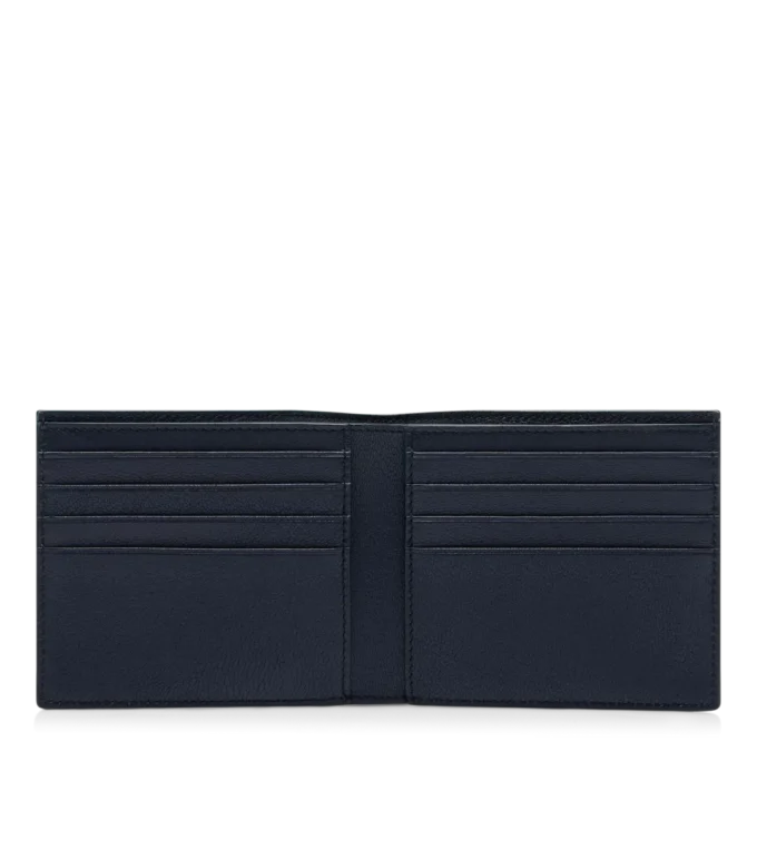 Cartera clásica con doble pliegue y línea T alargada de piel granulada flexible