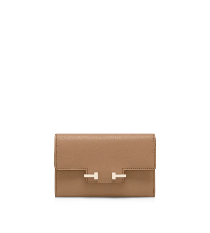 Cartera compacta Aube de piel granulada flexible