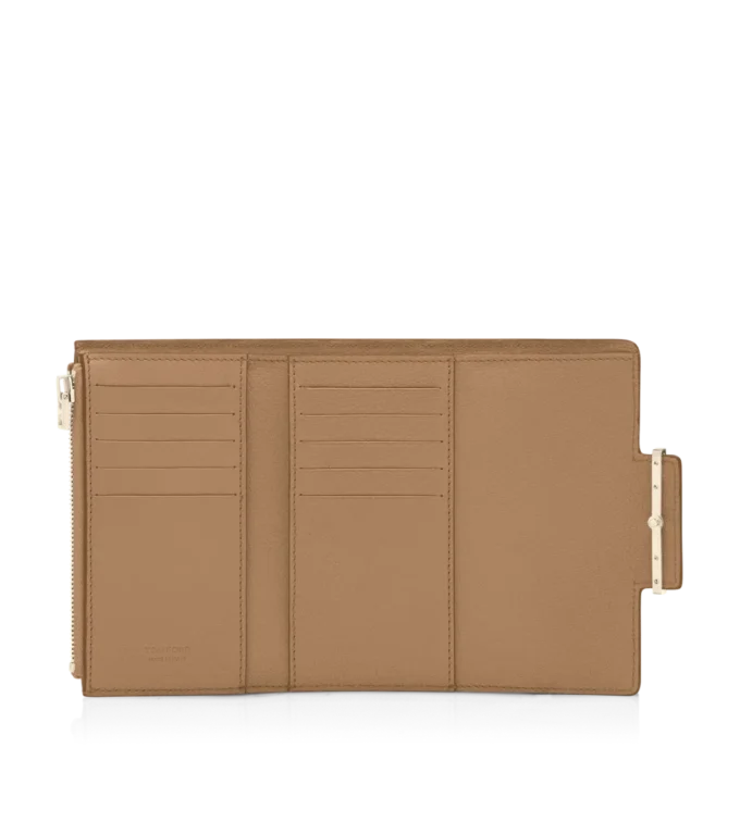 Cartera compacta Aube de piel granulada flexible