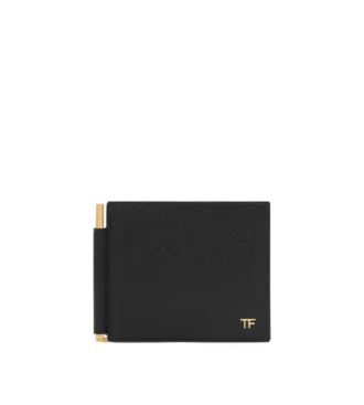 Cartera con pinza para billetes de piel de grano pequeño