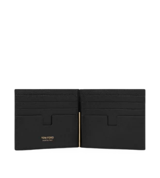 Cartera con pinza para billetes de piel de grano pequeño