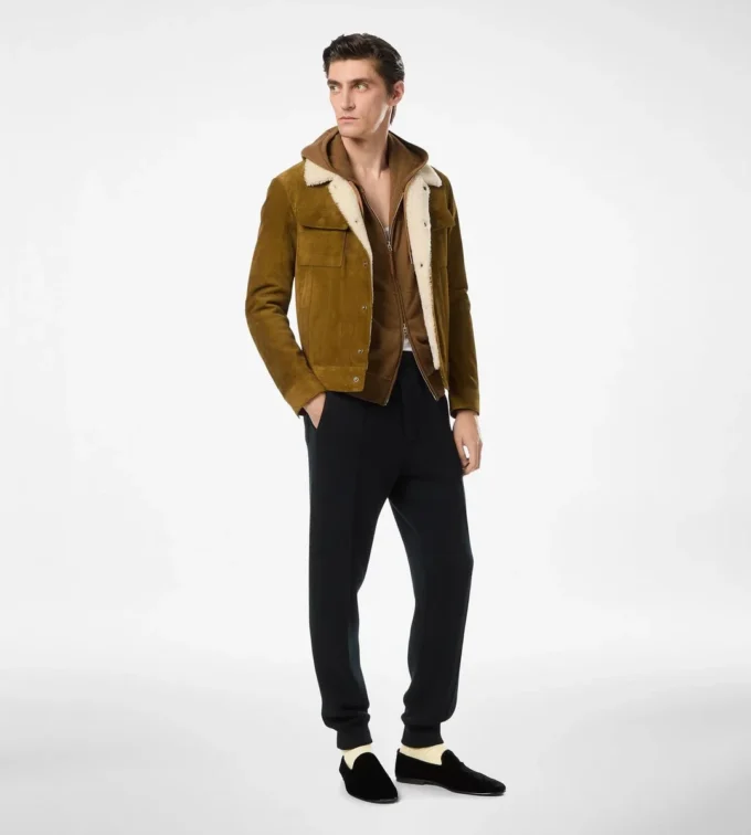 Chaqueta camionera con cuello de borreguillo y ante cepillado