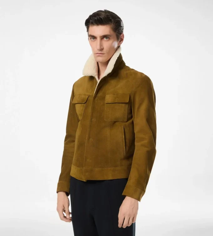 Chaqueta camionera con cuello de borreguillo y ante cepillado