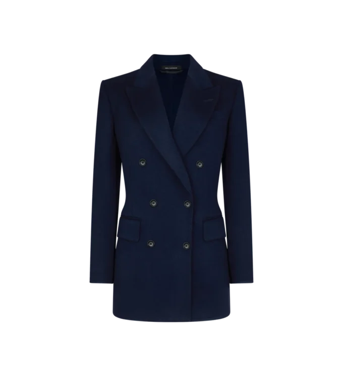 Chaqueta cruzada con cuello interior de cuero Chaqueta cruzada con cuello interior de cuero