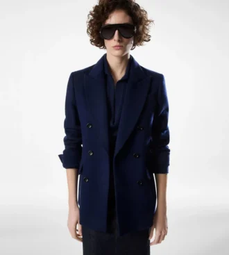 Chaqueta cruzada con cuello interior de cuero
