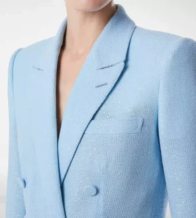 Chaqueta cruzada de crepé de mezcla de lana con lentejuelas Chaqueta cruzada de crepé de mezcla de lana con lentejuelas