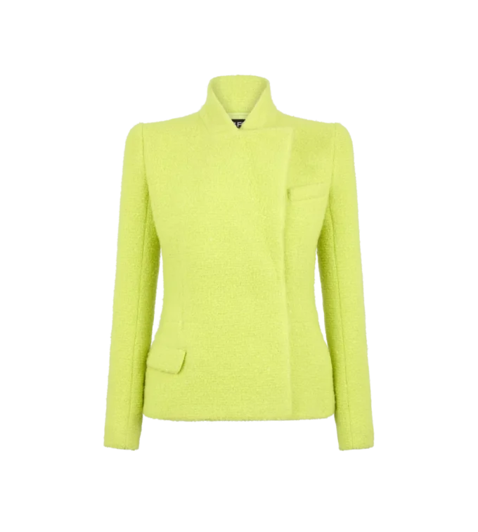Chaqueta cruzada de tweed con lentejuelas, mezcla de lana, cachemira y seda