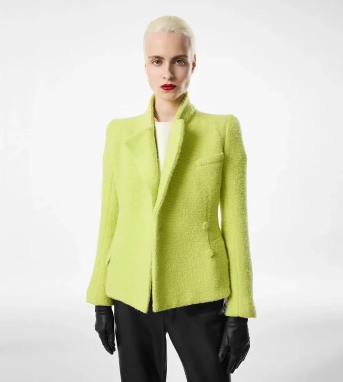 Chaqueta cruzada de tweed con lentejuelas, mezcla de lana, cachemira y seda