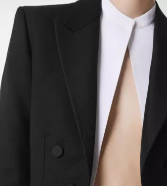 Chaqueta de esmoquin corta de doble botonadura en mezcla de lana y seda