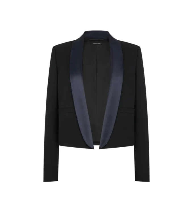 Chaqueta de esmoquin corta de dos botones con solapa chal y dos tonos Chaqueta de esmoquin corta de dos botones con solapa chal y dos tonos