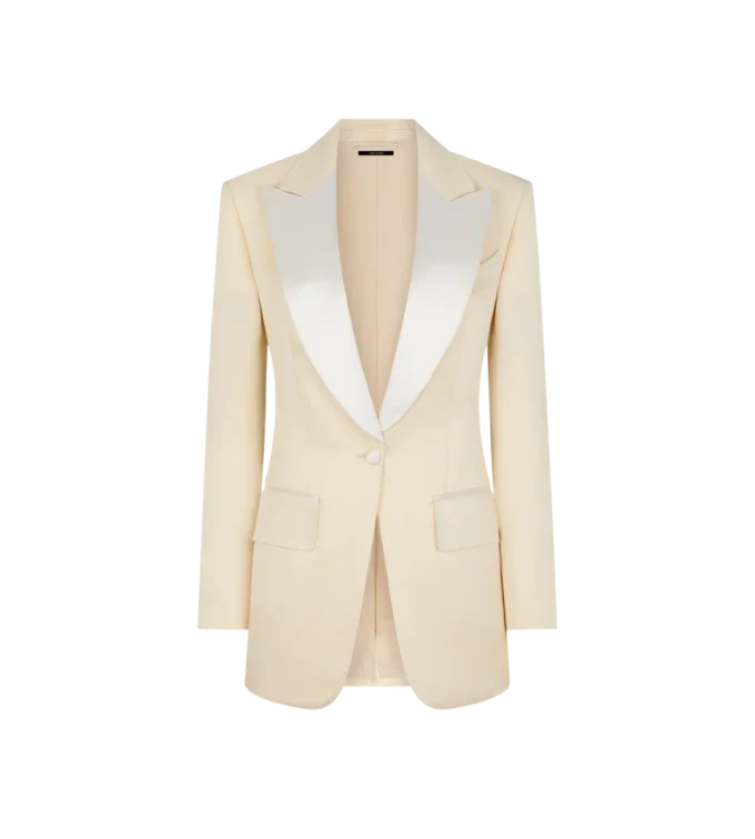 Chaqueta de esmoquin de una sola botonadura «Bianca» en mezcla de seda Barathea brillante Chaqueta de esmoquin de una sola botonadura «Bianca» en mezcla de seda Barathea brillante