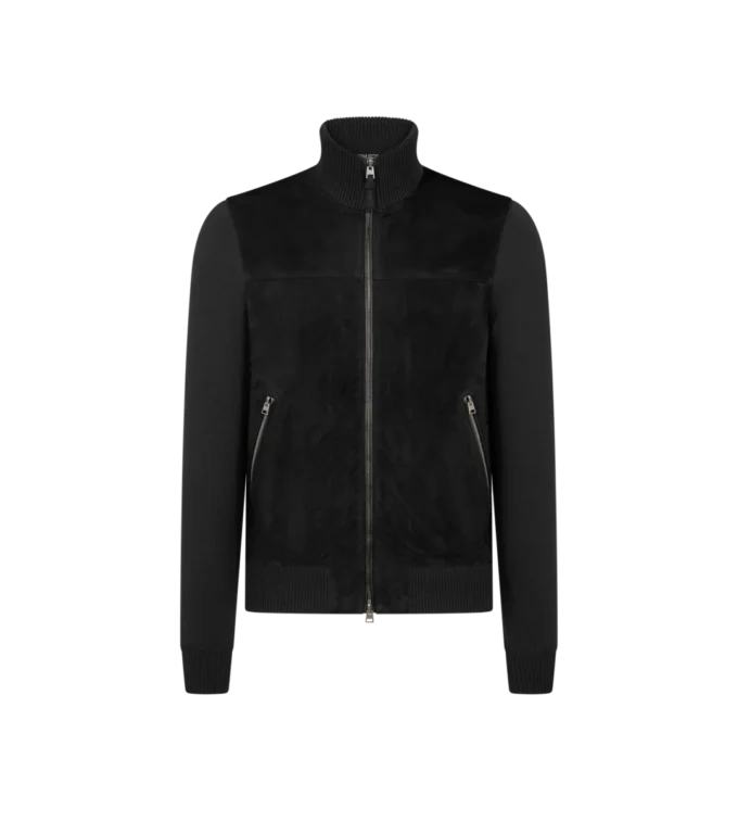 Chaqueta de lana con cremallera y parte delantera de ante