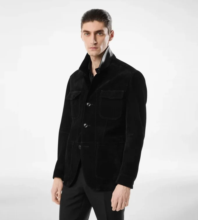 Chaqueta militar de ante de cachemira